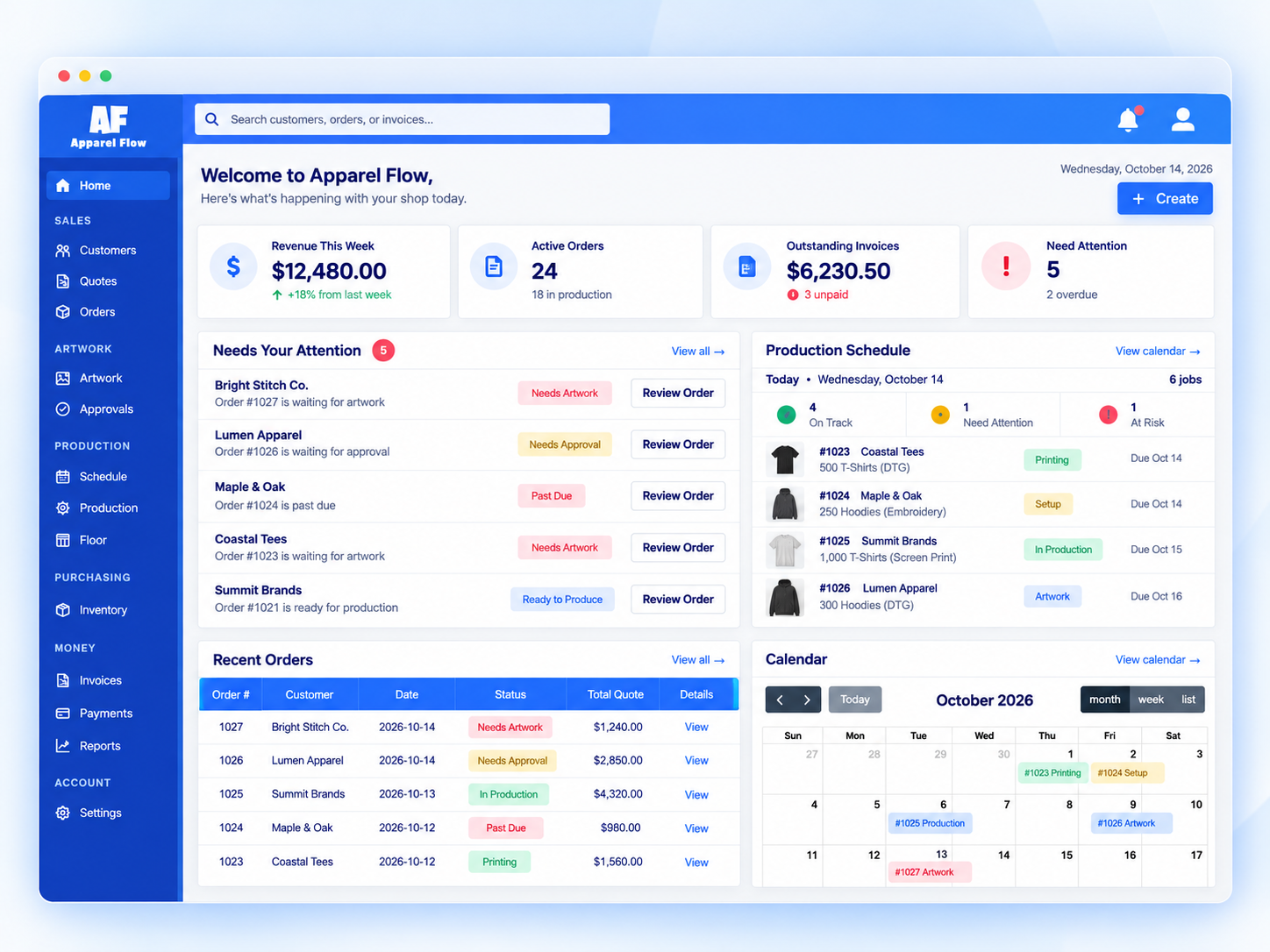 Apparel Flow dashboard